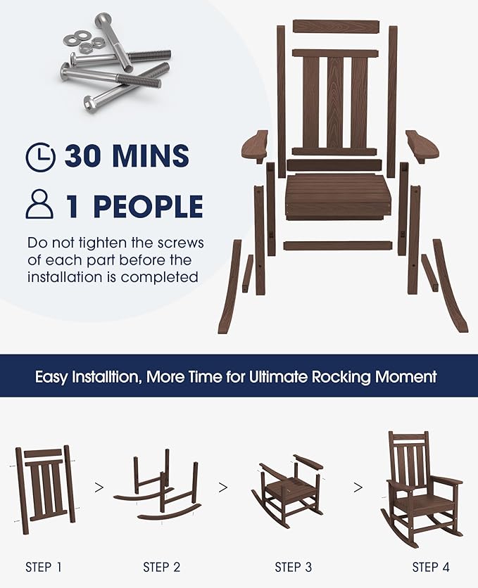 KINGYES Outdoor Rocking Chair Set of 2, All-Weather Patio Rocking Chairs for Porch, HDPE Rocking Outdoor Chairs with High Back for Adult, Heavy Duty Outdoor Patio Rockers for Garden, Lawn, Coffee