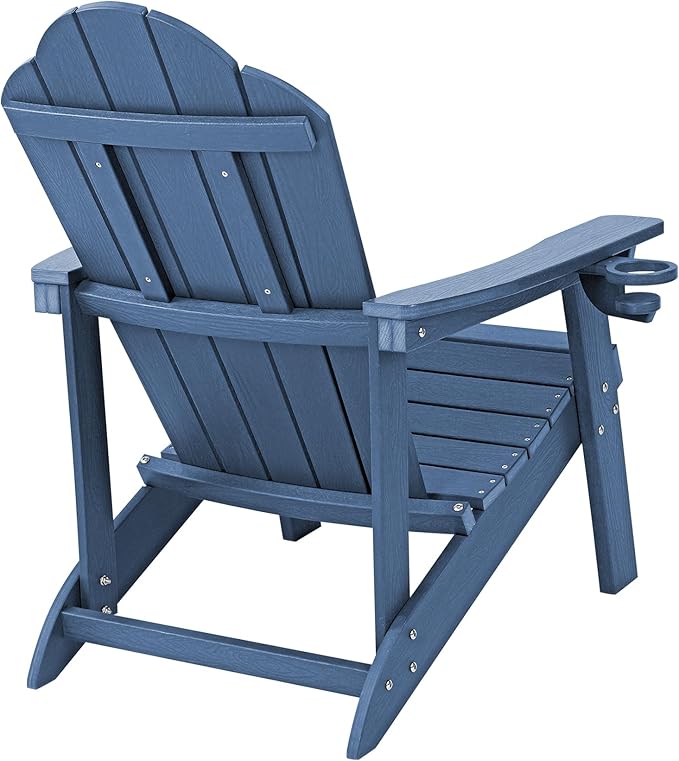 LUE BONA HDPE Adirondack Chairs Set of 4 - Weather Resistant Seating with Cup Holder for Poolside, Fire Pit, Deck & Resort Patio, Blue
