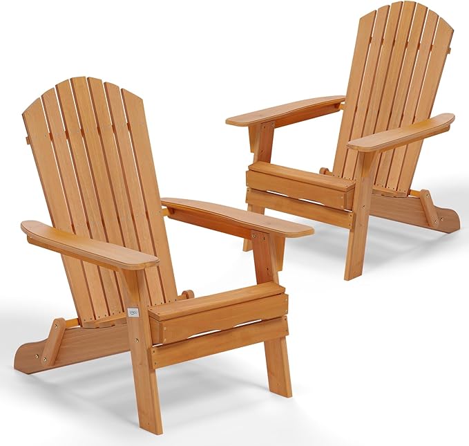 VINGLI Folding Adirondack Chairs Set of 2, Wood Adirondack Chair for Outdoor, Foldable Fire Pit Chairs for Patio, BBQ, Porch, Yard, Pool