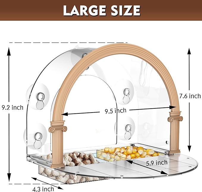 Window Squirrel Feeder, Large Squirrel Feeder for Outside,Funny Squirrel House with 5 Suction Cups，Plastic Squirrel Feeder which Easy to Install,No Assembly Required