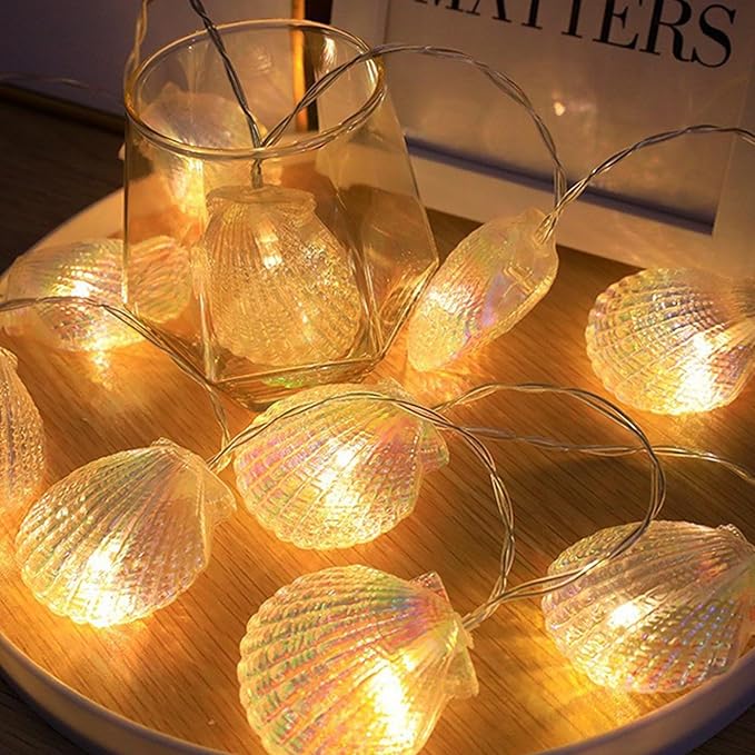 Natural Beach Shell String Light 20 FT 40 LED Lights with Battery Operated Warm White LED Ocean Theme for Holiday Party, Wedding, Garden Decoration (Shell, 20FT)