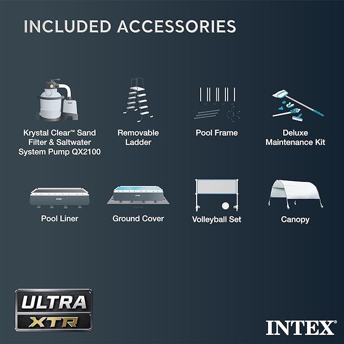 INTEX 26367EH 24'x12'x52" Ultra XTR Frame Outdoor Above Ground Swimming Pool Set with Sand Filter Pump, Ladder, Ground Cloth & Protective Canopy