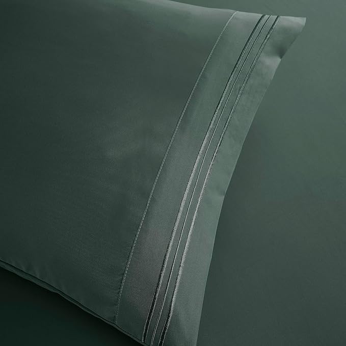 Clara Clark Bed Sheets, Premier 1800 Series Bed Sheet Set, Deep Pocket, Wrinkle, Fade, Stain Resistant, Luxury Soft Bedding Sheets & Pillowcases, Queen, Forest Green