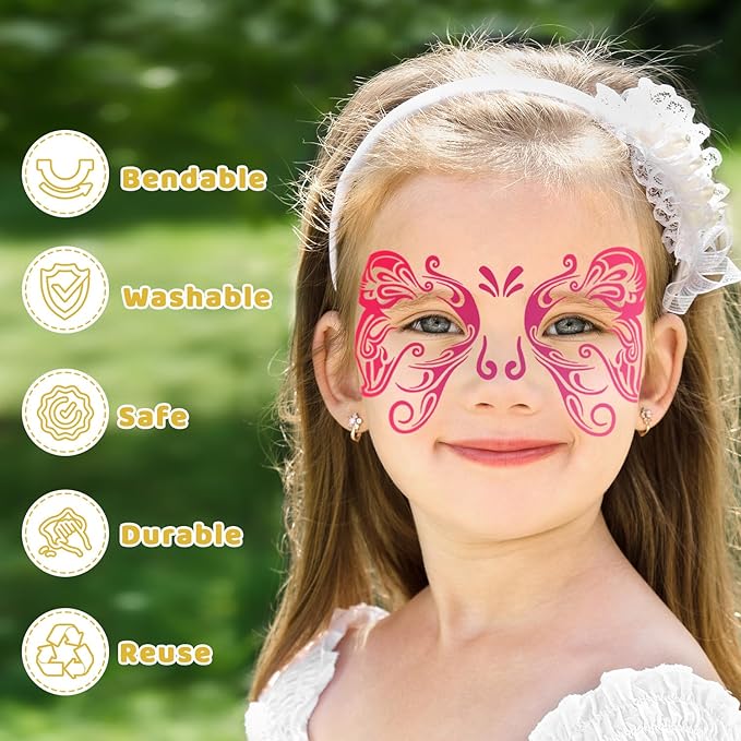 8 PCS Carnival Face Stencils Reusable Face Paint Templates for Kids Adult Tattoo Painting Stencils Unicorn Pattern Carnival Party Supply Wood Wall DIY Art Furniture Home Decoration, 7.9 x 4.7 Inch