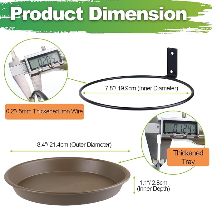 Tree Mounted Bird Feeder for Fence Outside 6 Pack, 8.4" Plastic Wild Bird Bath Tray with Metal Holder for Wood Post, Heavy Duty Wall Mount Squirrel Platform Water Feeder Station Outdoor Yard