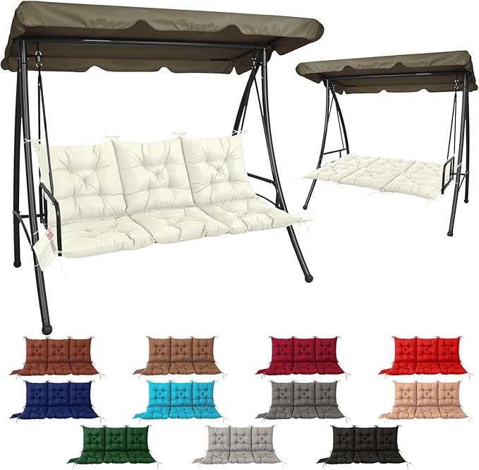 NACATIN 3 Seat Cushion for Outdoor Swing - 60x40 inches, 4" Thick Porch Swing Cushions with Ties and Storage Bag, Waterproof Bench Cushions for Patio, Outdoor, Backyard and Garden (Beige)