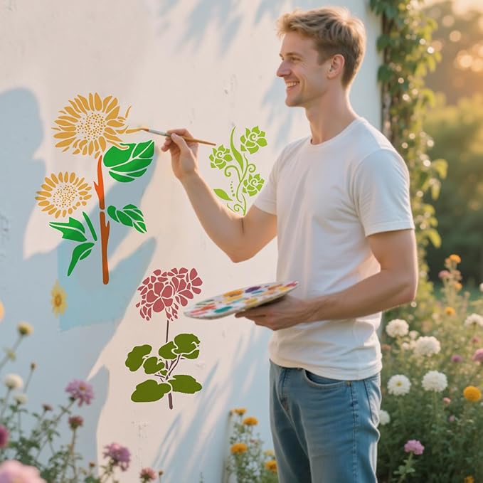 Flower Stencils for Painting Reusable Wall Stencil for Crafts Large Floral Design Templates for DIY Home Decor Art Projects,11 PCS