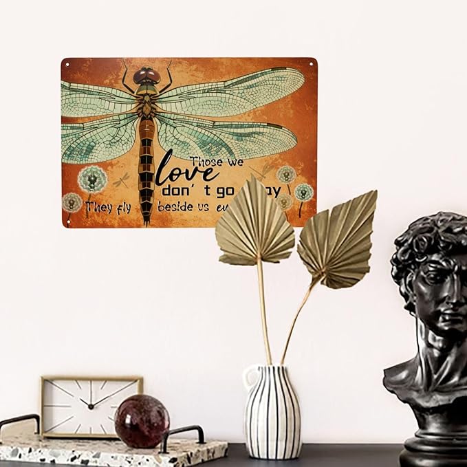 Dragonfly Garden Those We Love Don't Go Away They Fly Beside Us Every Day Vintage Metal Tin Sign Retro Rustproof Funny Art Wall Decor Gift for Women Hippie Home Living Room 8x12 Inch