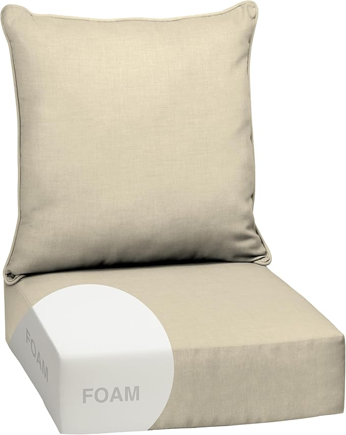 Arden Outdoor Foam Deep Seat Cushion Set, 24 in x 24 in, Weather-Proof, Rain-Proof, Fade Resistant Patio Cushion, Bottom and Back Cushion for Chair, Sofa, and Couch Tan Leala