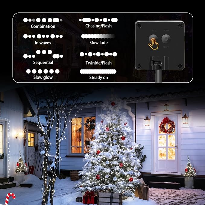 2 Pack Solar String Lights Outdoor, 200 LED Extra-Long 78Ft Solar Lights Outdoor with 8 Lighting Modes, IP65 Waterproof for Garden, Patio, Xmas, Balcony, Tree, Wedding, Party Decor (White)