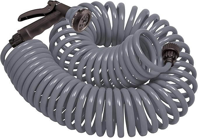Orbit 27560 Coil Garden Hose, 50 Feet, with 8-Pattern Hose Nozzle (Gray)