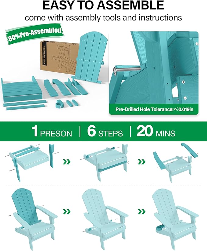 YEFU Adirondack Chair, Oversized Plastic Adirondack Chair Folding Outdoor Chairs with Cup Holder, Lawn Chair with Weather Resistant for Outside Deck Lawn Garden, Weight Capacity Up to 400 Lbs –Aruba