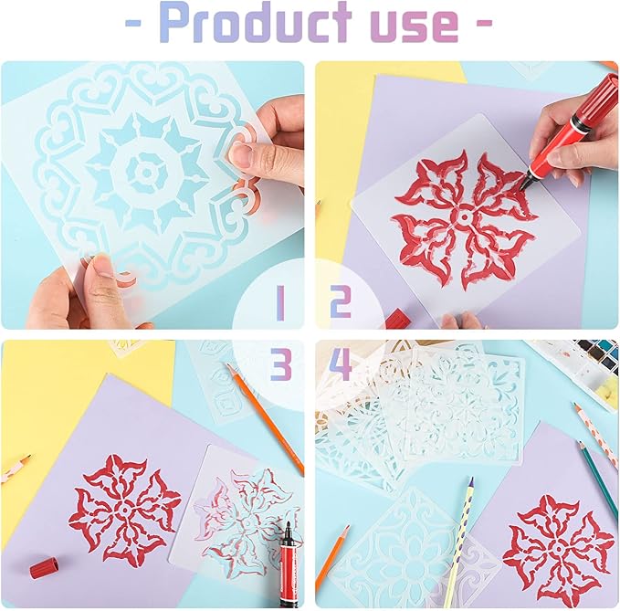 16 Pcs (6 x 6 Inch) Reusable Stencils, Mandala Stencils for Painting DIY Art Scrapbook Fabric Furniture on Wood Floor Wall Tile Easter Decor