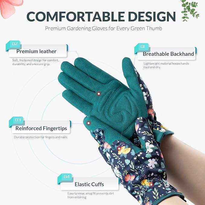 Baidast Garden Gloves, Breathable Leather Gardening Gloves Thorn Proof for Digging, Planting, Pruning