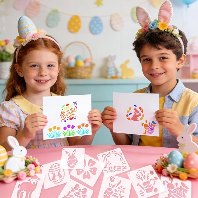 72 Pcs Easter Day Stencils for Painting Set, Reusable Eggs Rabbit Carrot Cute Painting Templates - Stencil Crafts Drawing Templates for DIY Scrapbook, Home Wall Murals, Canvas Wood Signs