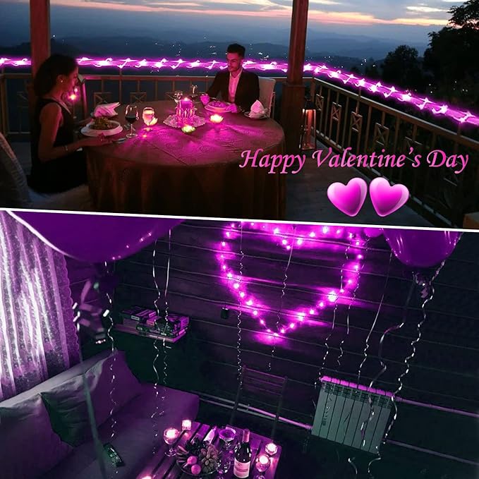 JMEXSUSS 2 Pack Pink String Lights Battery Operated Rope Lights Outdoor, 33ft 100 LED Battery Powered Christmas Lights with Remote, 8 Modes Pink Fairy Light for Garden Party Valentines Day Decorations