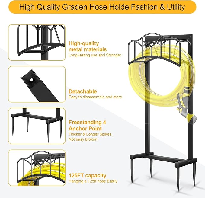 2 Pack Garden Hose Holder-Upgraded Hose Holder Holds 100-feet Hose,Freestanding Heavy Duty Hose Hanger,Sturdy Hose Stand and Hose Storage Rack for Lawn & Yard,Black
