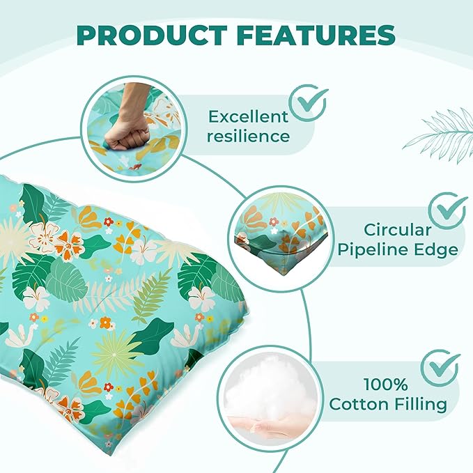 Wicker Chair Cushions of 5 Pieces, Waterproof Outdoor Loveseat Cushion for Wicker Furniture, 1 Love Seat Cushion, 2 U-Shape and 2 Lumbar Pillows for Patio Furniture (Cyan Flower)