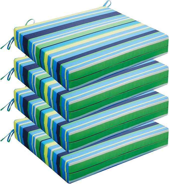 Wellsin Outdoor Chair Cushions for Patio Furniture - Outdoor Cushions for Chairs - Water Resistant Patio Chair Cushions Set of 4, 18.5"X16"X3", Stripe 01