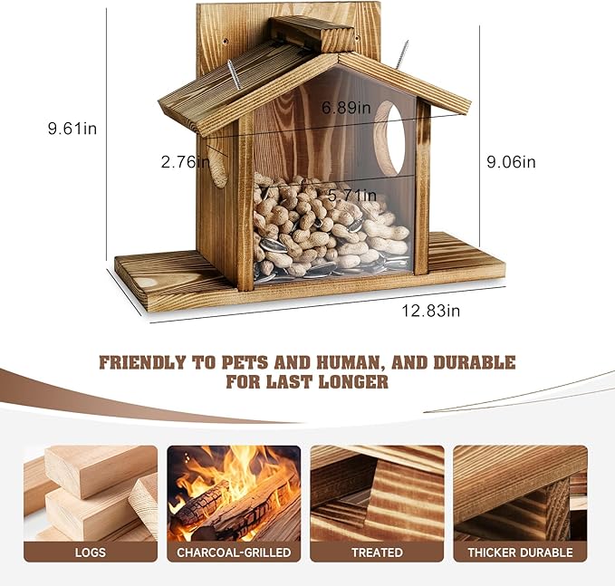 Gnodary Squirrel Feeders for Outside, Durable Squirrel House for Outdoor - Chipmunk Feeder, Squirrel Food for Backyard Squirrels Hold Corn, Corn Cob, Peanuts (Light Brown)