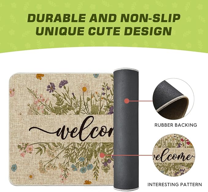 Artoid Mode Wild Flowers Welcome Spring Doormat,Home Decor Door Mat Low-Profile Switch Rug Floor Mat for Indoor Outdoor 17x29 Inch