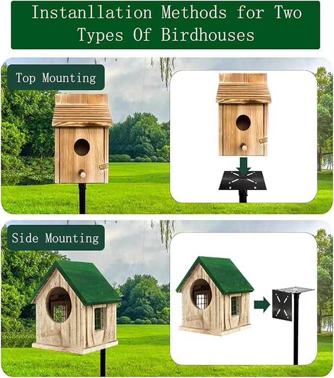 92 Inch Metal Bird Feeder Pole with Squirrel-Proof Baffle, 4 Hooks & 2 Feeding Trays - Heavy Duty 5-Prong Base Outdoor Birdhouse Stand, Garden Bird Feeding Station (Black, 92inch)