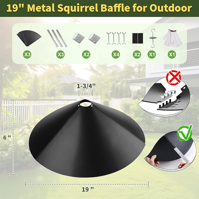 2PCS 19 Inch Metal Squirrel Baffle,Squirrel Guard for Bird Feeder Without Screws Assemble,Hanging Baffle Outdoor Protect Bird Feeders and Pole Mount from Raccoon Squirrels Rodents