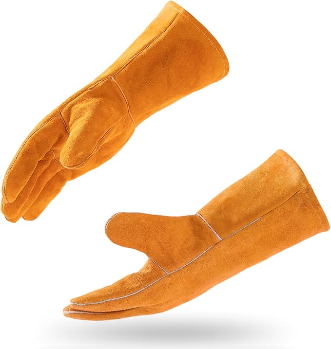 16INCH Welding Gloves 932℉ Fire & Heat Resistant - Premium Leather Forge Gloves for Welder, Blacksmith, Fireplace, Wood Stove, Fire Pit, Grilling, Furnace