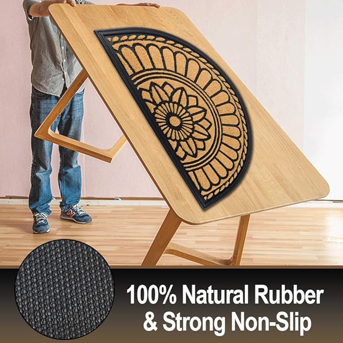 Mibao Half Round Door Mat, Non-Slip Welcome Entrance Way Mat, Durable Rubber Mats, Low-Profile Heavy Duty Doormat, Circle Mats for Garage, Patio, High Traffic Areas, 23.5" x 35.5", Yellow