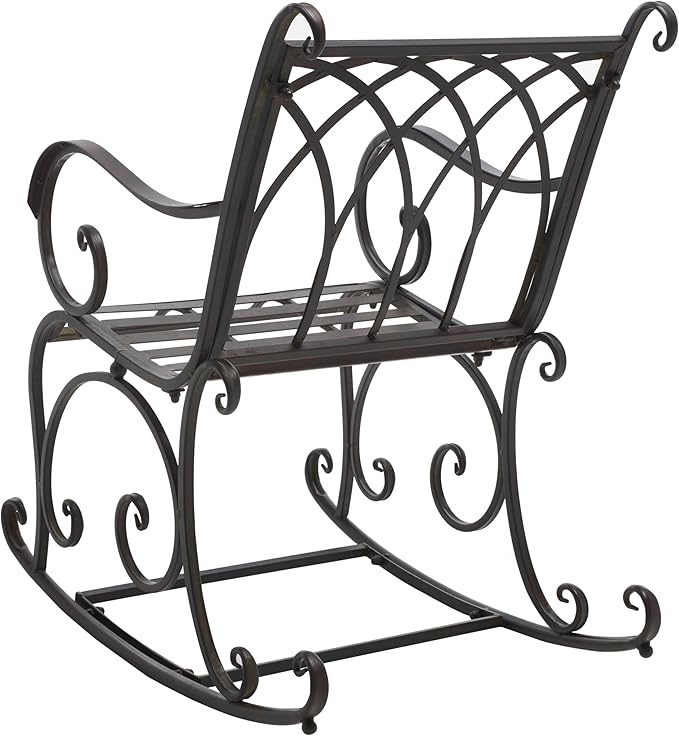 SAFAVIEH Outdoor Collection Medrano Victorian Black Rust Wrought Iron Rocking Chair