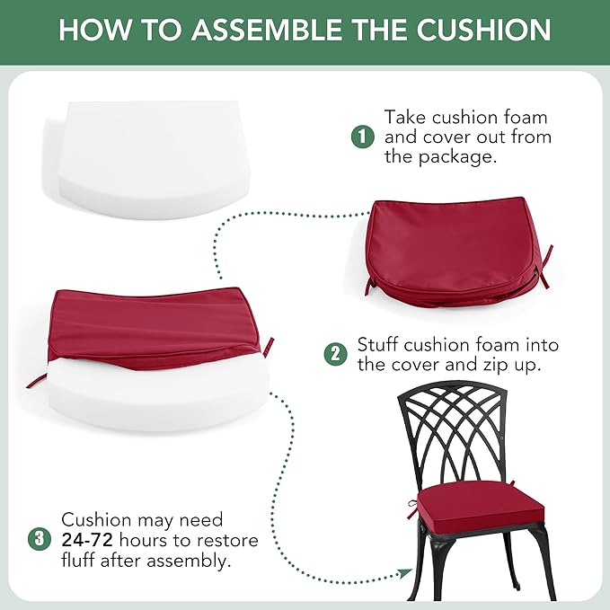 Outdoor Chair Cushions Set of 4: Waterproof & Fade Resistant Patio Furniture Cushions - 19 x 19 x 2 Inch Non Slip Round Corner Seat Cushion Pads with Removable Cover for Garden Yard Lawn, Burgundy