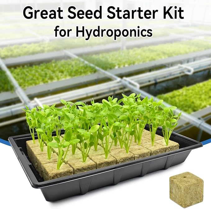 Halatool Seed Starter Kit, Reusable Plant Germination Trays with 28 Pcs Rockwool Cubes, Indoor Greenhouse Gemination for Hydroponic Cuttings Propagation Clone Gardening