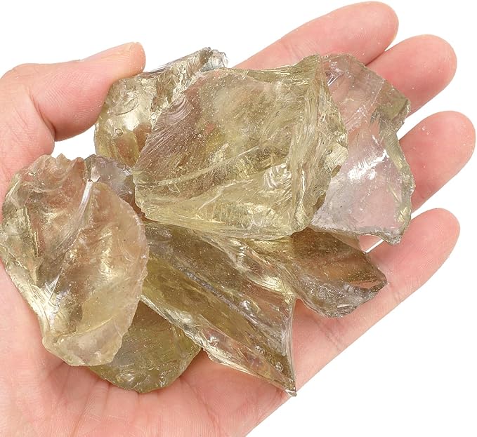 uxcell Fire Glass for Fire Pit, 3-5cm(1/9"-1/5") High Luster Reflective Glass Rocks for Natural or Propane Fireplace, Safe for Outdoors and Indoors Fire Pit Glass, Light Yellow, 400g/14oz