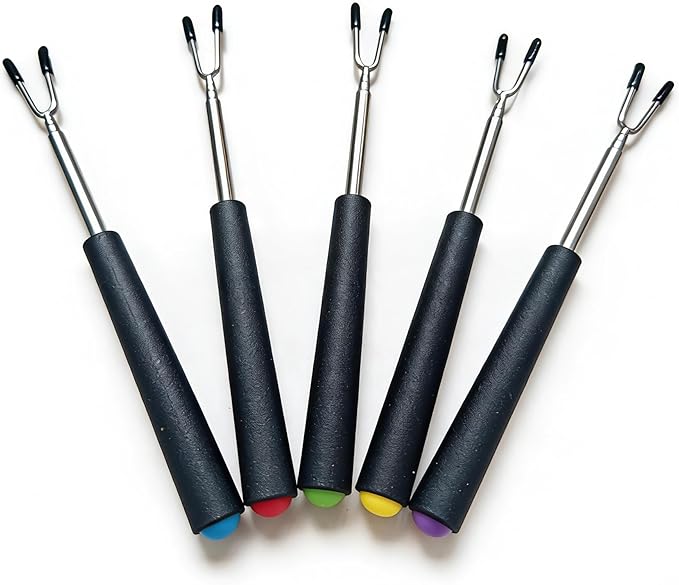 Telescoping Forks Smores Sticks for Fire Pit, 5 pcs S’mores Roasting Sticks for Camping, 6.3-11.4 Inch (5, 6.3-11.4 Inch)