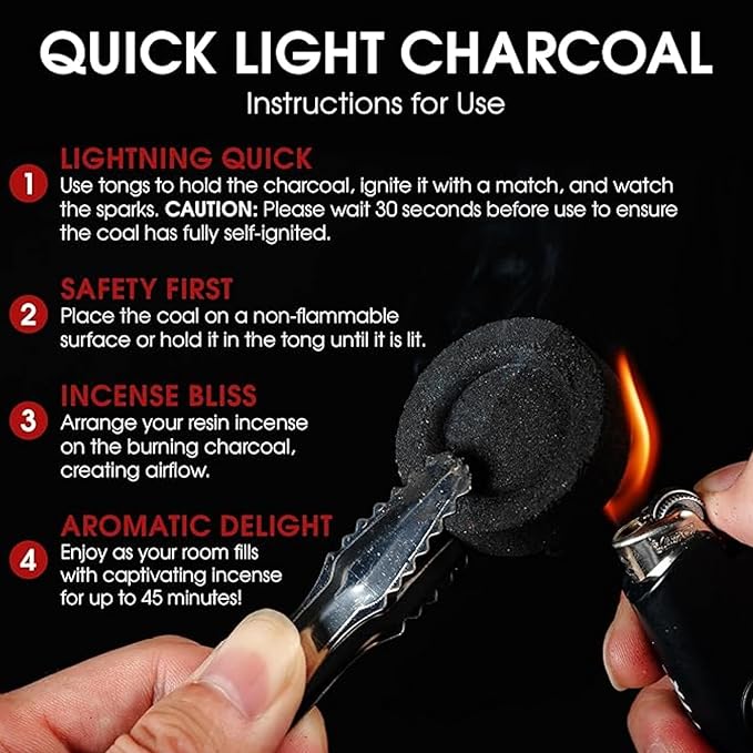 10 Charcoal Tablets by Sunlight Charcoal– Quick Light Coal Tablets – Charcoal Disks – 33 mm Coal Rolls – Pack of 10 Coal Briquettes – Slow Burn - Instant Lighting (Roll of Charcoal Discs)