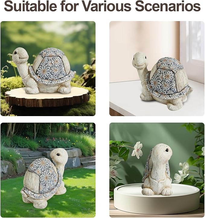 Artpaul Turtle Statue for Garden Decor Handcrafted Outdoor Vintage Turtle Sculpture with Floral Shell Lawn Ornaments Yard Decor Turtle Gift