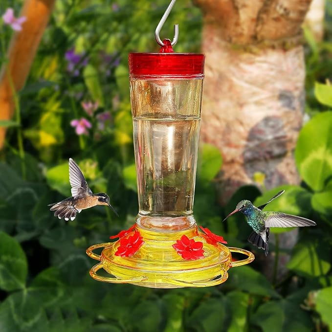 Joliyoou Hummingbird Feeder, 10 Once Glass Hummingbird Feeder Outdoor Hanging, Bird Nectar Feeder