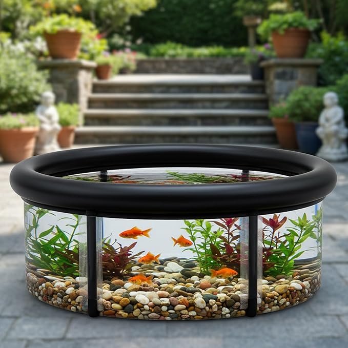 Pop up Pond, 27.6 x 11.81 Inch Pop up Inflatable Pond Kit Outdoor Indoor Aquarium Water Feature Container with Aeration Pump Above Ground Backyard Patio Garden Decoration