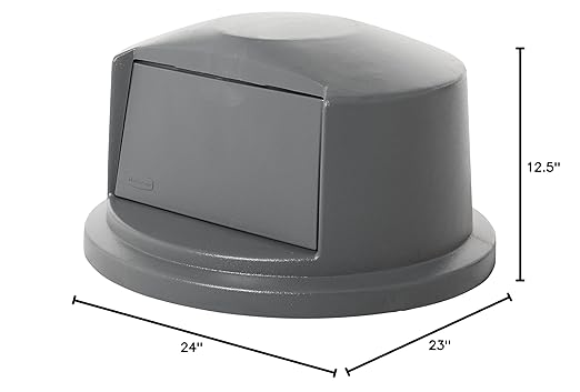 Rubbermaid Commercial Products Heavy-Duty BRUTE Dome Swing Top Door Lid Plastic Gray Compatible with the 32-Gallon Waste/Utility Containers