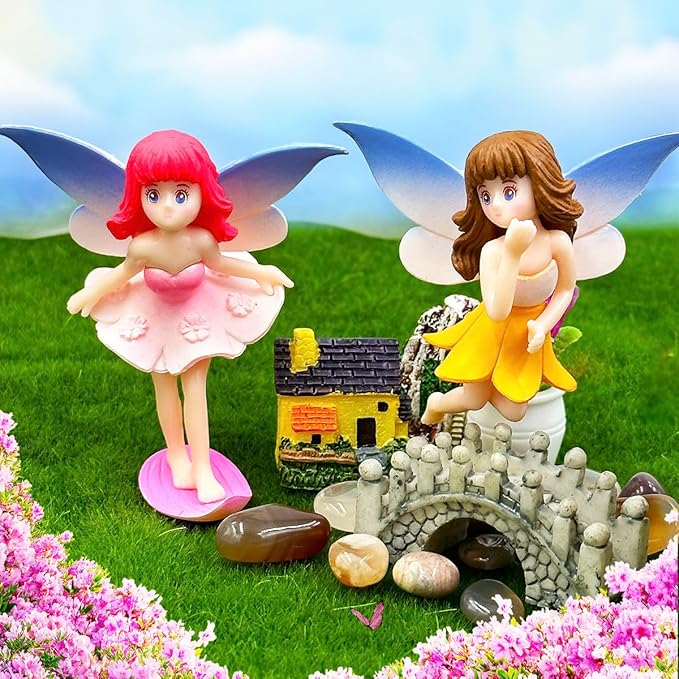 Suartus Miniature Fairy Figurines - 4Pcs Small Flower Fairies Ornaments Resin Mini Fairy Figurines Tiny Elf for DIY Fairy Garden Flower Pot Bonsai Micro Landscapes Craft Decoration Accessories