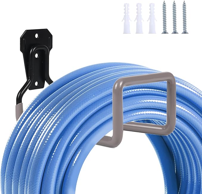 Garden Hose Holder Hanger Wall Mount, Heavy Duty Water Hose Holder for Outdoor/Indoor Use in Yard, Metal Durable Hose Hooks, Ideal for Water Hose Storage (1 Piece, Gray)