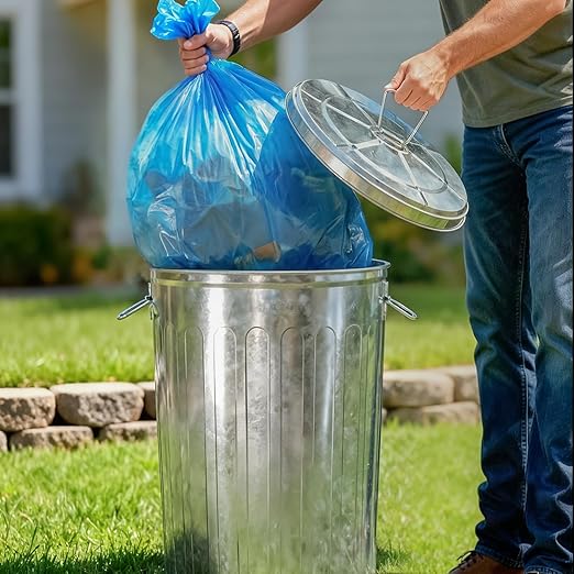 Plexon 20 Gallon Metal Trash Can with Lid Outdoor Galvanized Steel Large Garbage Can, 6 Pack