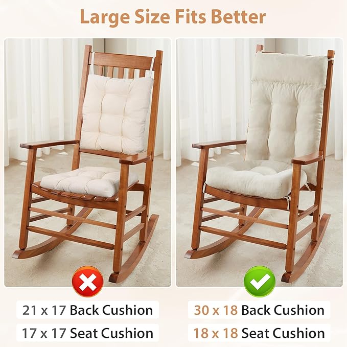 Rocking Chair Cushions Outdoor & Indoor, Patio Glide Porch Outdoor Rocking Chair Cushions Set of 2 with Ties, Seat & Back Cushion for Rocker