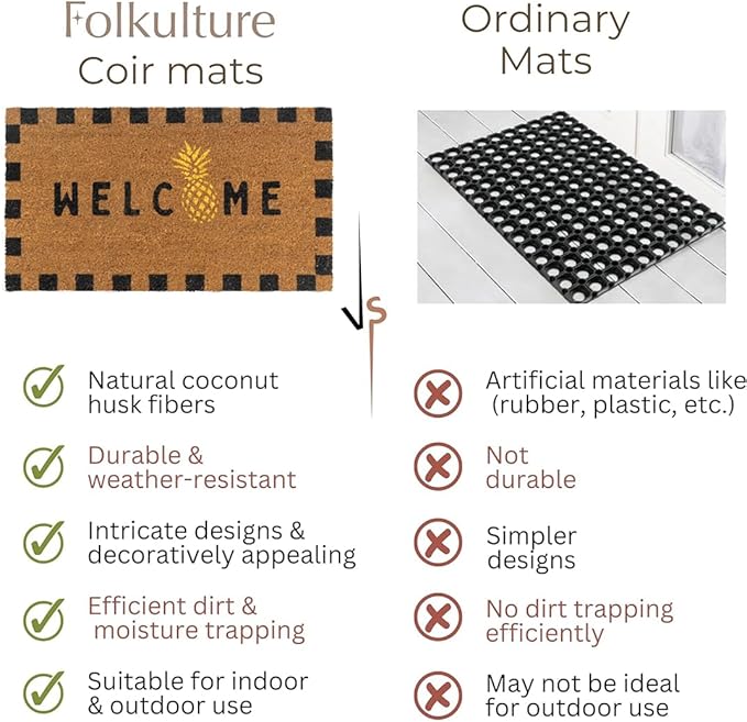 Folkulture Welcome Matt Outdoor | 16 x 28 Door Mats for Front Door Mat Outside Entrance | Eco Friendly | Welcome-Mats Cute | Coir Door Mats | Outdoor Decor for Home | Durable & Anti Slip