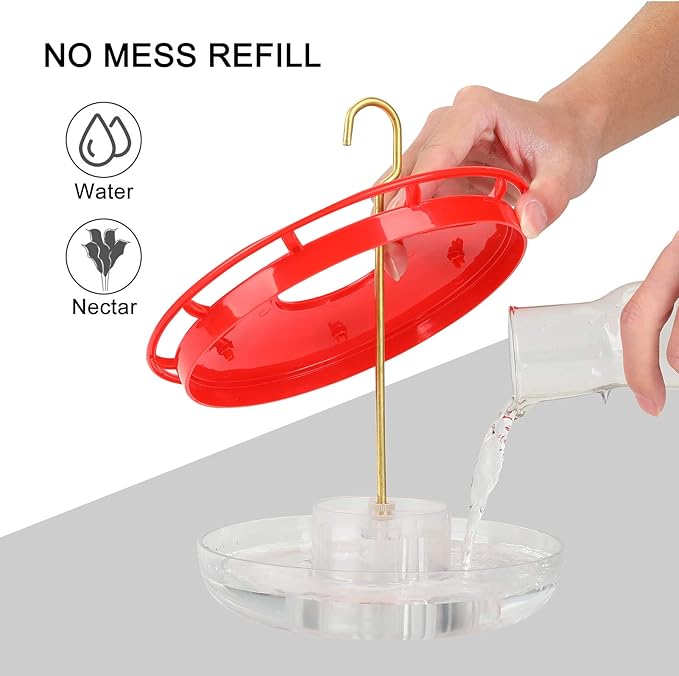 Hummingbird Feeders for Outdoors - No Leak Humming Bird Feeder, Easy to Clean & Fill, High View Perch, 5 Feeder Ports, Perfect for Hanging on The Tree,Yard. Hanger, Brush Incl, 14 Oz