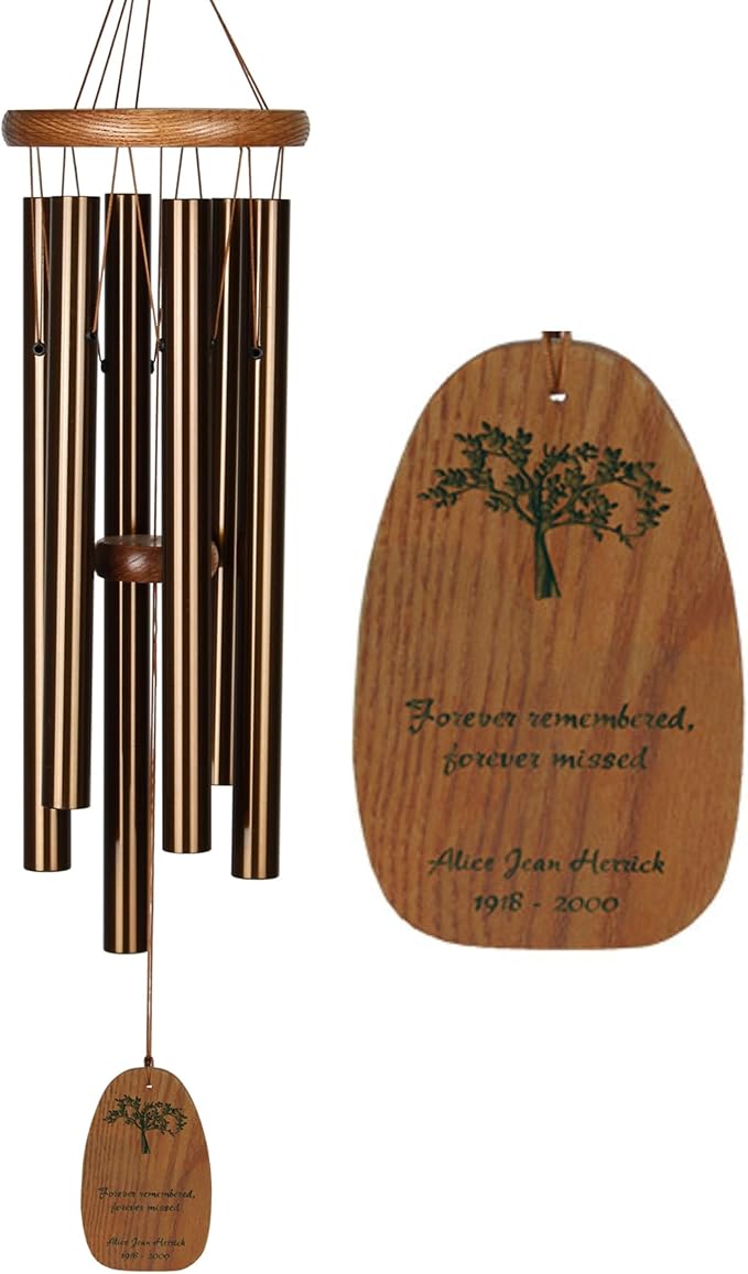 Woodstock Wind Chimes Personalized Amazing Grace Memorial Chime for Outside 24'' Medium Bronze Sympathy Customized Forever Inspirational Wind Chime for Outdoor Patio Home Garden Decor (P-AGMBR01)