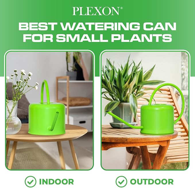 Plexon Long Spout Watering Can Indoor Plants, 40 oz Small Watering Can Pot Metal for Garden Flowers House Plants Mini, Powder Coated, for Mom Girlfriend Daughter, Green