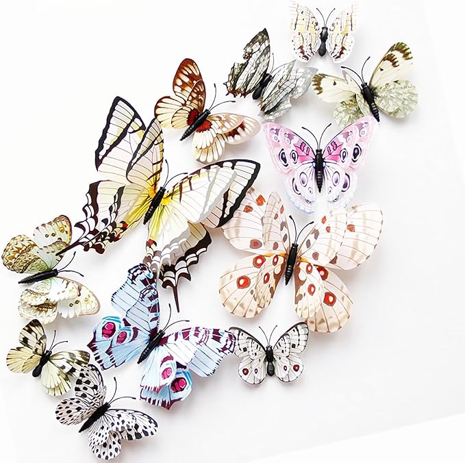 Butterfly Wall Decor 24/48 PCS, 3D Butterflies Stickers for Party Decorations with Magnets (White, 24)