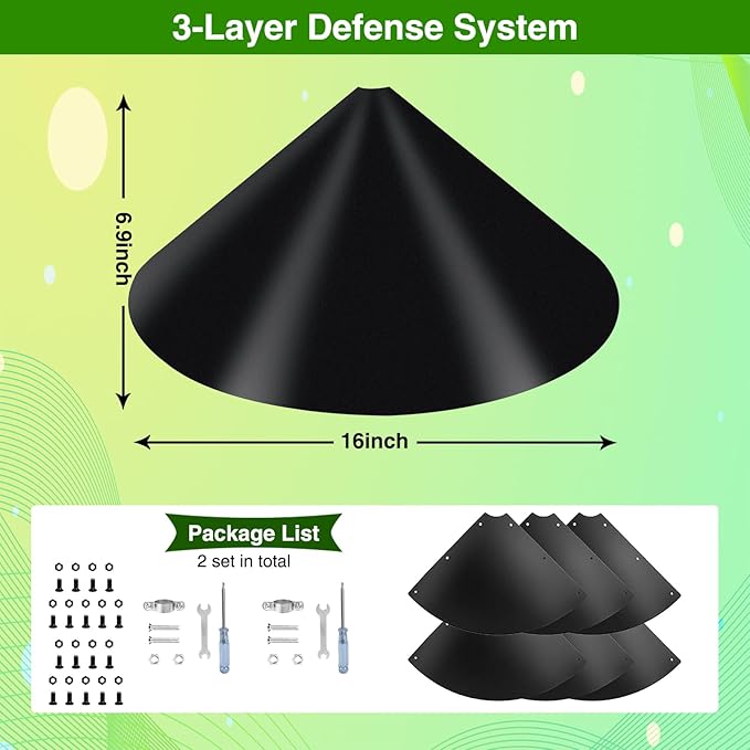Wider Squirrel Baffle for Bird Feeder Pole, Raccoons Rodents Guard Stopper for Outside Shepherd Hooks, Easy Assembly Baffle for Bird Feeding Pole (16Inch 2 Pack Glossy Black)