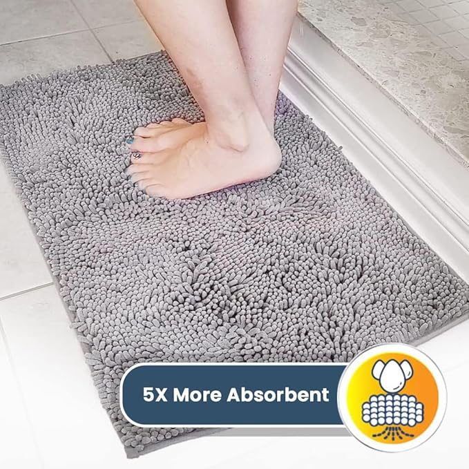 Muddy Mat® | Super Absorbent Door Mat Indoor, Microfiber Quick Dry Chenille Entryway Rug, Non-Slip Front Door Mat, Indoor Mats for Entryway, Machine Washable Pet Rug, Grey 24"x120"